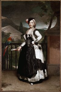 Porträt der Marquise de Llano, Isabel Parreno, im Kostüm aus der Region Mancha für eine Feier am Wiener Hof. Gemälde von Anton Raphael Mengs von Anton Raphael Mengs