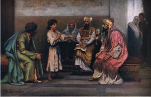 Christus mit den Gelehrten im Tempel, aus Hulberts Geschichte der Bibel, veröffentlicht von The John Winston Company, 1932