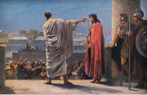 Jesus vor Pilatus, aus Hulberts Geschichte der Bibel, veröffentlicht von The John Winston Company, 1932