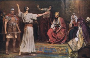Paulus vor Festus und Agrippa, aus Hulberts Geschichte der Bibel, veröffentlicht von The John Winston Company, 1932