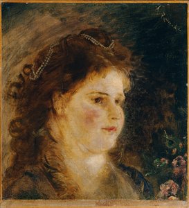 Mädchen mit Perlenkette im Haar