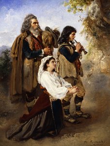 Heiden vor dem Altar; Pifferar vor einem Altar von Anton Romako