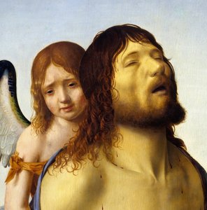 Detail von „Der tote Christus von einem Engel gestützt“ Gemälde von Antonello da Messina (1430-1479) 1476-1479 Sun. 0,74x0,51 m Madrid, Prado-Museum. von Antonello da Messina