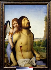 Der tote Christus, unterstützt von einem Engel. Gemälde von Antonello da Messina (1430-1479) 1476-1479. Madrid, Prado Museum