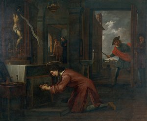 Der heilige Franziskus erhält vom Kruzifix in San Damiano den Auftrag, das Haus Gottes zu reparieren