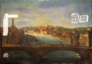 Ansicht von Verona mit der Kirche S. Anastasia, dem Castel San Pietro, dem Castel San Felice und der Ponte Nuovo über den Fluss Adige, 1735 von Antonio de dipi Joli