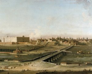 Blick auf die Stadt Madrid mit dem Königspalast ca. 1750 vom rechten Ufer des Manzanares (Detail) von Antonia de dipi Joli