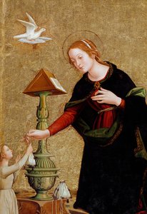 Detail der Jungfrau, aus Verkündigung mit Kardinal Juan de Torquemada (Gemälde, ca. 1460)