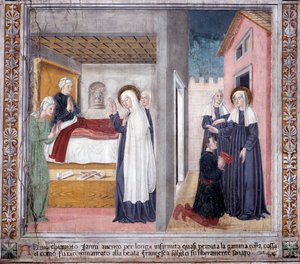 Leben der Heiligen Francesca Romana: Die Heilige heilt einen Mann, der sein Bein verloren hat