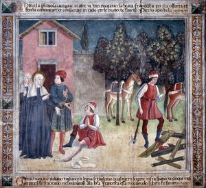 Leben der heiligen Francesca Romana: Die Heilige heilt einen Mann mit einem verwundeten Fuß