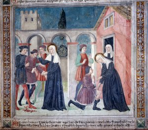 Leben der Heiligen Francesca Romana: Die Heilige heilt einen verwundeten Mann