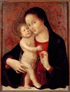 Jungfrau und Kind, Malerei auf Holz von Antonio Aquili, genannt Antoniazzo Romano (aktiv um 1461-1508) von Antoniazzo Romano