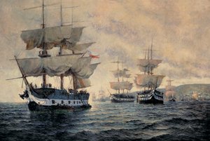 Die Einschiffung der Befreiungsexpedition von Peru am 20. August 1820 unter dem Kommando von General José de San Martín (1778-1850) von Antonio A. Abel