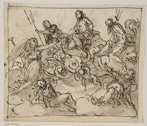 Allegorische Komposition mit Venedig umgeben von zwei Meeresgöttern, Ruhm und anderen Figuren