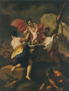 Thetis taucht den Säugling Achilles in das Wasser des Styx