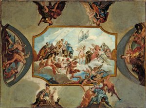 Ehrerbietung gegenüber Kurfürst Johann Wilhelm von der Pfalz – Entwurf für ein Deckenbild für Schloss Bensberg