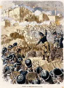 Ägyptische Kampagne: Die Belagerung von Saint John of Acre durch Napoleon Bonaparte (1769-1821) 1799. Gravur von Antonio Bonamore (1845-1907) aus "Napoleon Story" 1893. von Antonio Bonamore