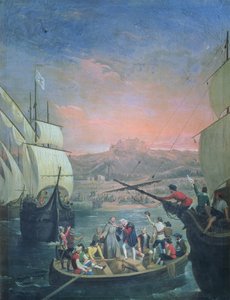 Abfahrt der Santa Maria, der Pinta und der Nina aus Palos im Jahr 1492 von Antonio Cabral Bejarano