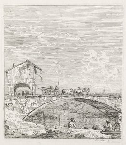 Ansichten: Ein Wagen überquert eine Brücke von Antonio Canaletto