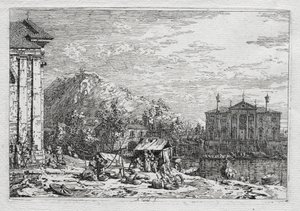 Ansichten von Venedig und Umgebung: Eine Stadt jenseits eines Flusses, 1700er von Giovanni Antonio Canal