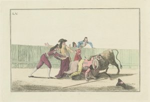 Tafel V, aus der Serie Colección de las principales suertes de una corrida de toros (Sammlung der Hauptaktionen in einem Stierkampf) von Antonio Carnicero