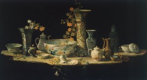 Vorbereitungsgemälde für eine Tischplatte aus Hartstein mit Porzellanvasen, ca. 1875 von Antonio Cioci or Ciocchi