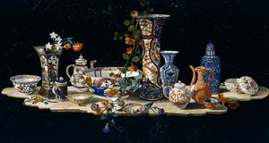 Tischplatte mit Porzellanvasen, ca. 1797, hergestellt in den Großherzoglichen Werkstätten in Florenz nach einem Modell von Antonio Cioci von Antonio Cioci or Ciocchi