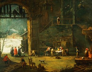 Der Winter, die Ankunft eines Adligen in der Villa, von Antonio Diziani, Gemälde von Antonio Diziani