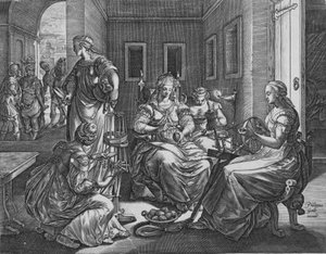 Lucretia und ihre Dienerinnen beim Spinnen, 1537-45