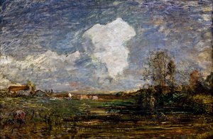Eine Studie für Die Wolken, von Antonio Fontanesi (1818-1882), Öl auf Karton, 52x75 cm. Italien