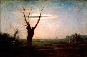 April Landschaft des späten Winters mit einem Baum ohne Blätter