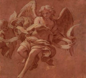 Putto und Engel, die ein Band halten, 1706