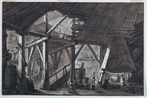 Bühnenbild, Innenraum eines zerstörten Bauernhauses