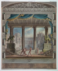 Theatervorhang: Blick auf ein klassisches Amphitheater, Marsigli-Rossi-Theater, Bologna von Antonio Giuseppe Basoli