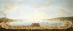 Ein Panoramablick auf die Bucht von Neapel, mit der königlichen Prozession nach Piedigrotta