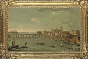 Vier Ansichten von London: Die Themse in Richtung Westminster, ca. 1700-77 (Öl auf Leinwand)