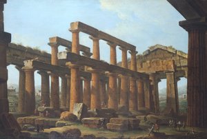 Tempel des Poseidon in Paestum von Antonio Joli von Antonio Joli