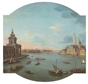 Blick auf San Giorgio Maggiore, Venedig, mit der Punta della Dogana im Vordergrund