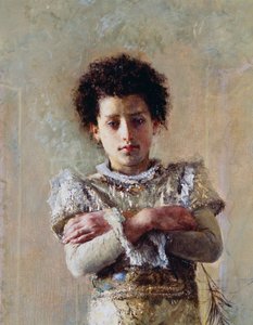 Akrobat, Detail, von Antonio Mancini, Öl auf Leinwand von Antonio Mancini
