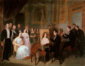 Dodge in ihrem Atelier, das Porträt von Königin Isabella II. von Spanien (1830-1904) malend von Antonio María Esquivel y Suárez de Urbina