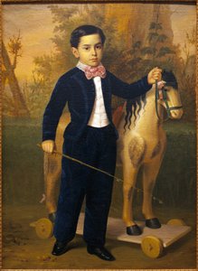 Porträt eines kleinen Jungen mit einem Holzpferd. Gemälde von Antonio Maria Esquivel, 1851. Museum der Schönen Künste in Sevilla, Spanien von Antonio María Esquivel y Suárez de Urbina