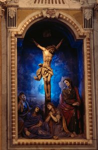Kreuzigung, von Anton Maria Maragliano (1664-1739), Kreuzkapelle, Heiligtum Unserer Lieben Frau von Acquasanta, Acquasanta, Genua, Ligurien, Italien