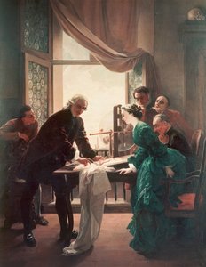 Luigi Galvani (1737-1798) experimentiert an Fröschen, assistiert von seiner Frau Lucia Galeazzi von Antonio Muzzi
