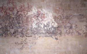 Kampfturnier, Fragment eines Wandgemäldes aus der Sala del Pisanello (ehemals Sala dei Principi) von Antonio Pisanello