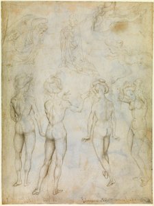 Studien nackter Frauen, Verkündigung und zwei Schwimmstudien von Frauen, um 1425