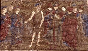 St. Johannes der Täufer zeigt Christus der Menge, Wandteppich, der Szenen aus dem Leben des Heiligen darstellt