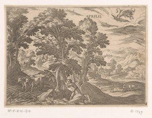 April: Pflügen und Säen (Stier) von Antonio Tempesta