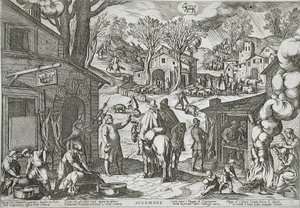 Dezember: Dorfszene mit Gasthaus von Antonio Tempesta