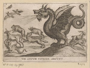 Ein Drache jagt andere Tiere weg von Antonio Tempesta