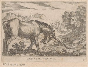 Ein Einhorn vertreibt Eidechsen aus einem Teich von Antonio Tempesta